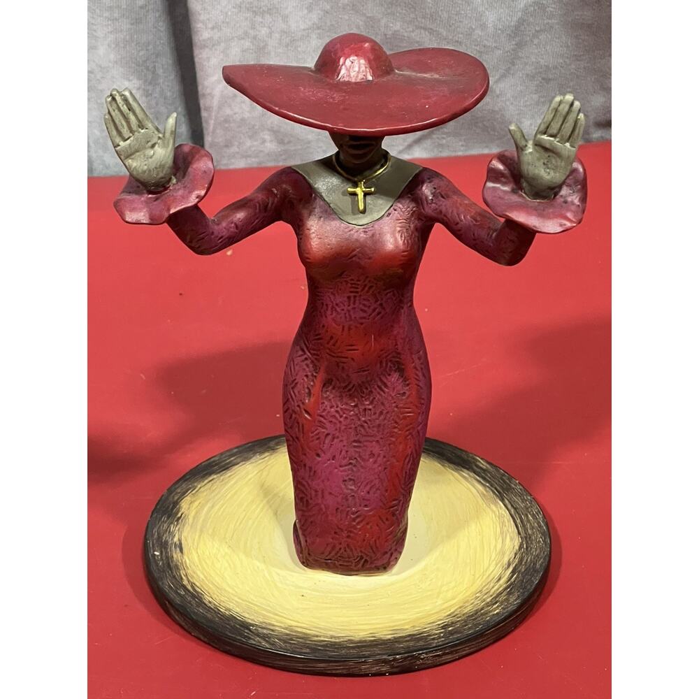 Vintage Handmade Art Sculpture Lady of Praise and Worship~Unusual and Unique~8”